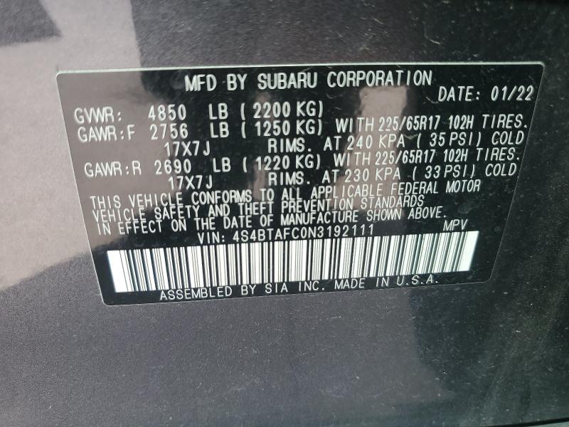 2022 SUBARU OUTBACK PR #3296505672