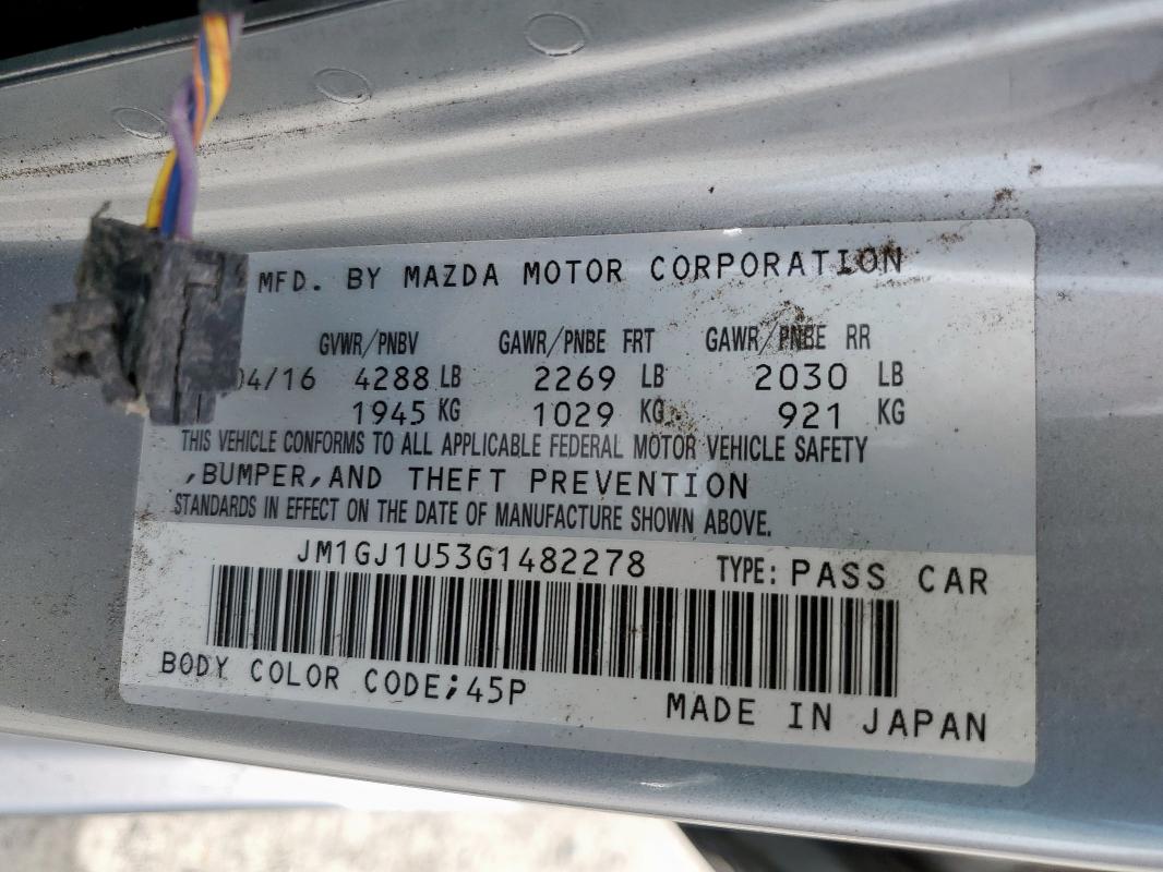 2016 MAZDA 6 SPORT JM1GJ1U53G1482278