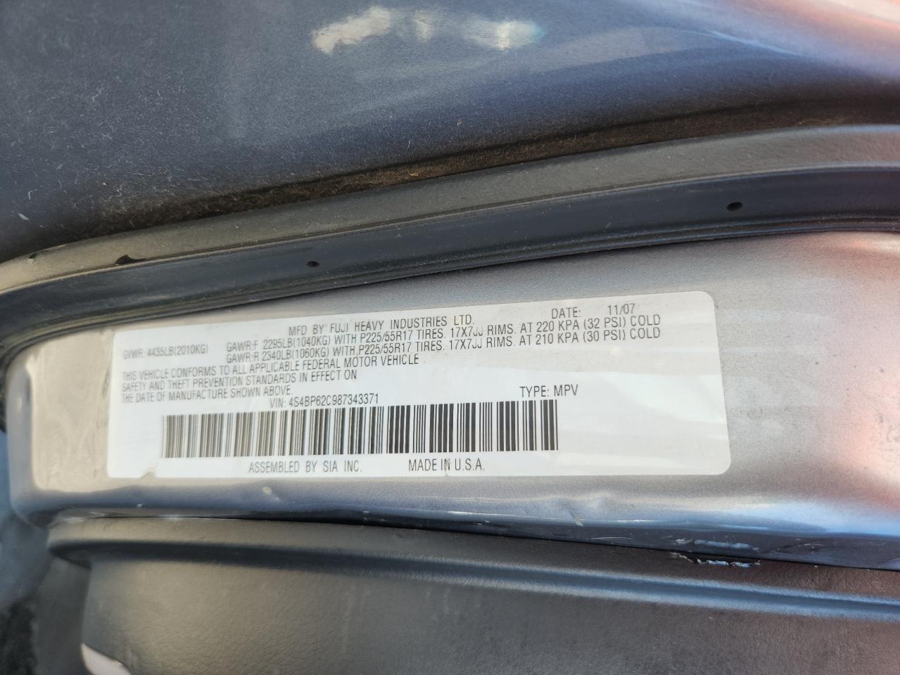 Lot #3269254083 2008 SUBARU OUTBACK 2.