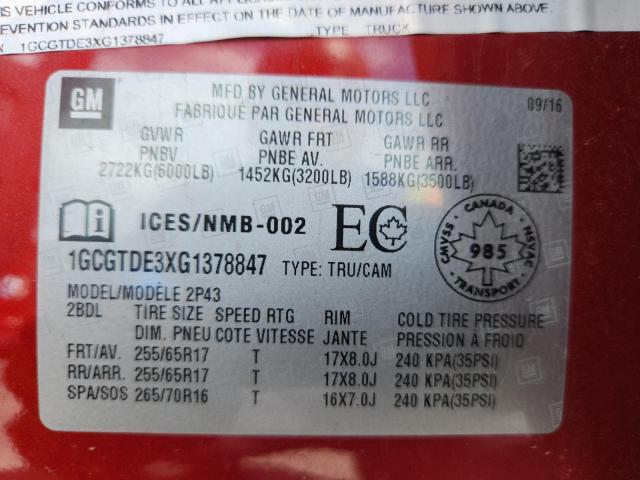 2016 CHEVROLET COLORADO Z - 1GCGTDE3XG1378847