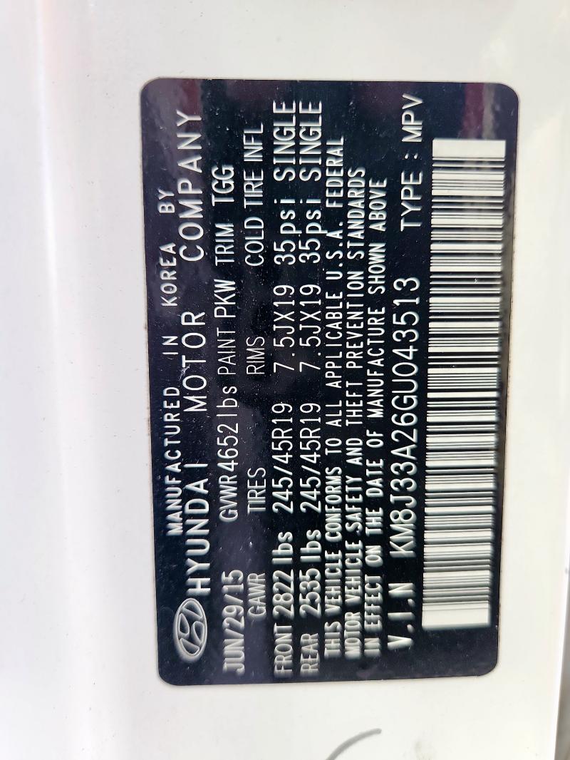 2016 HYUNDAI TUCSON SPO KM8J33A26GU043513