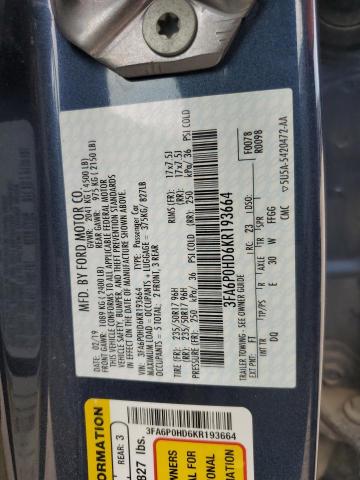 2019 FORD FUSION SE - 3FA6P0HD6KR193664