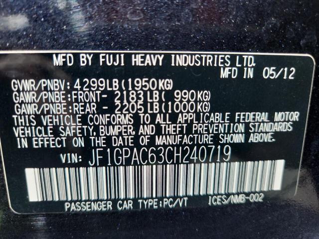 2012 SUBARU IMPREZA PR - JF1GPAC63CH240719