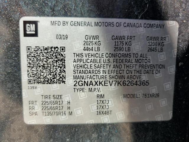 2019 CHEVROLET EQUINOX LT 2GNAXKEV7K6264365