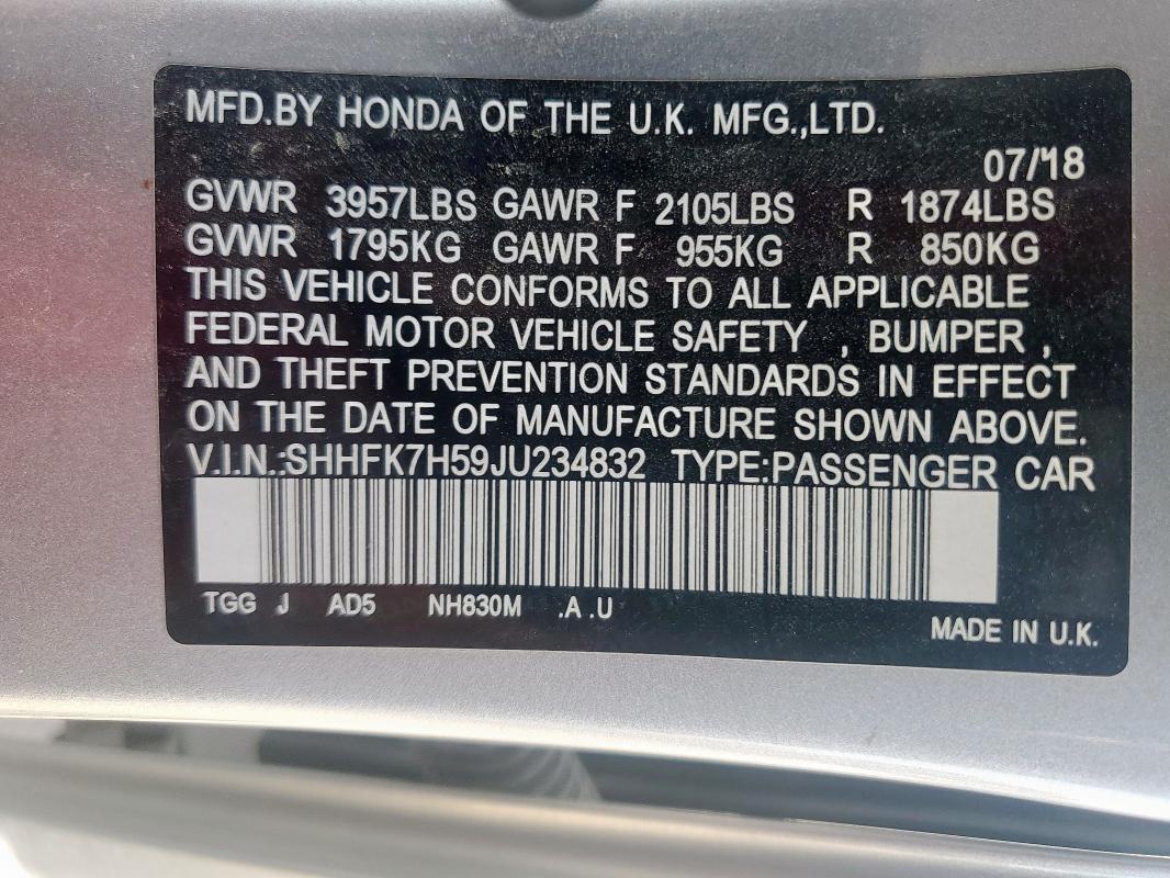 2018 HONDA CIVIC EX SHHFK7H59JU234832