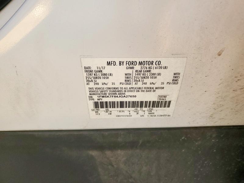 2018 FORD EXPLORER L 1FM5K7F84JGA27650