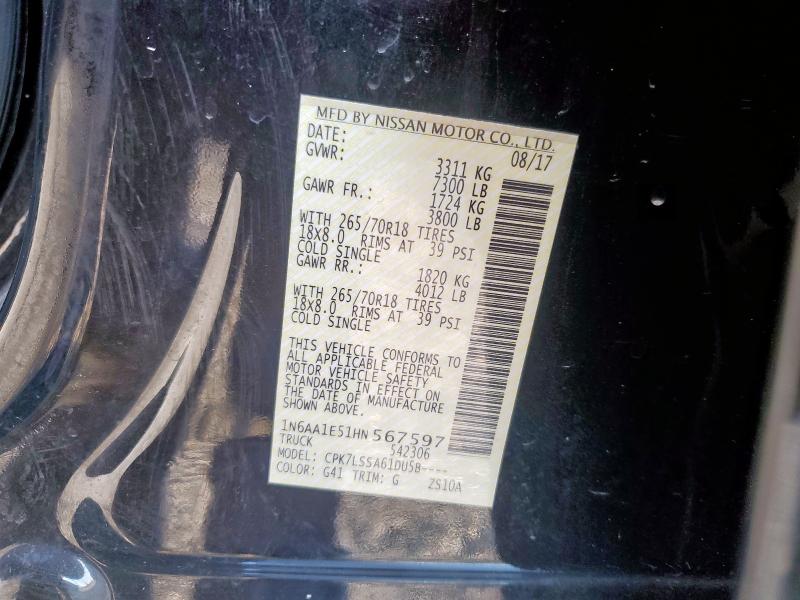 2017 NISSAN TITAN SV 1N6AA1E51HN567597