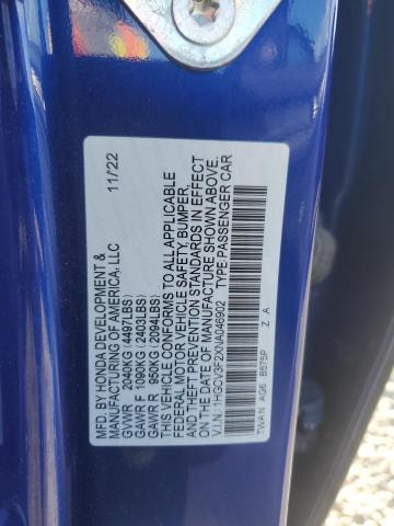 2022 HONDA ACCORD HYBRID SPORT 1HGCV3F2XNA046902