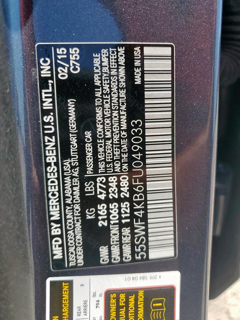 2015 MERCEDES-BENZ C 300 4MAT 55SWF4KB6FU049033