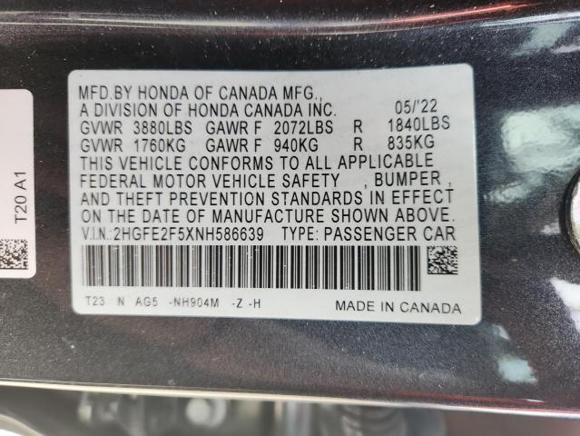 2022 HONDA CIVIC SPOR - 2HGFE2F5XNH586639