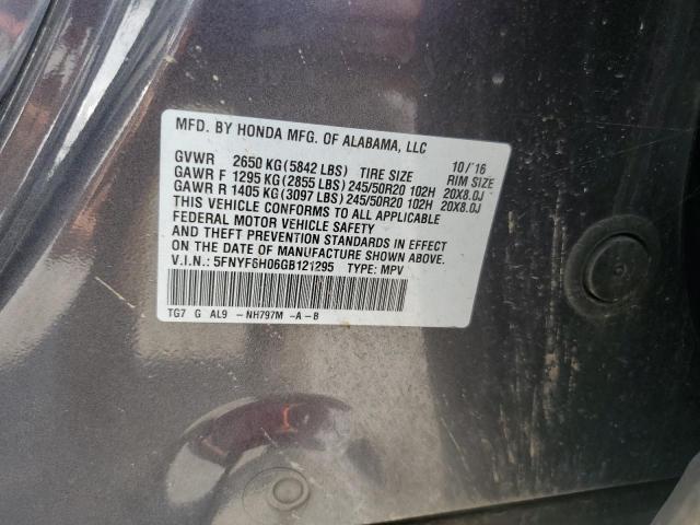 2016 HONDA PILOT ELIT 5FNYF6H06GB121295