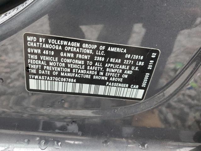 2016 VOLKSWAGEN PASSAT S 1VWAS7A37GC067684