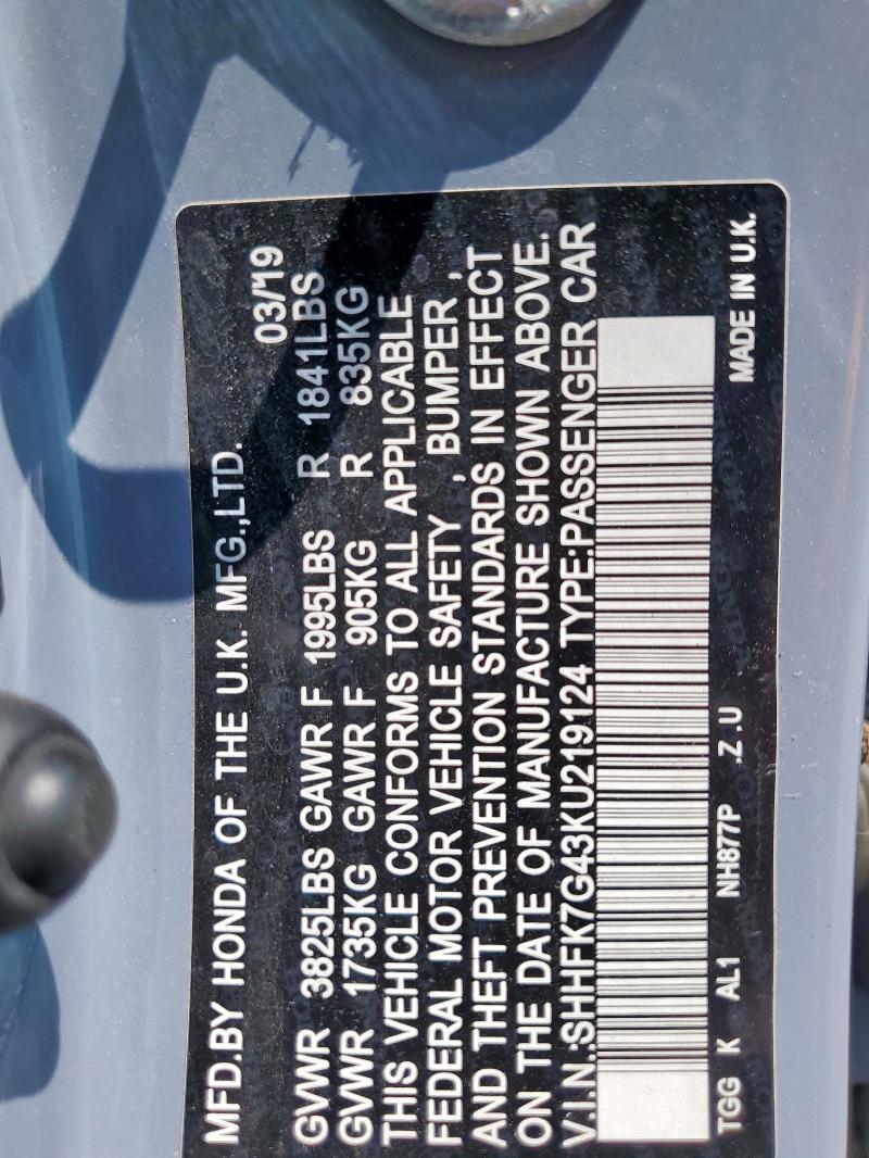 2019 HONDA CIVIC SPOR - SHHFK7G43KU219124