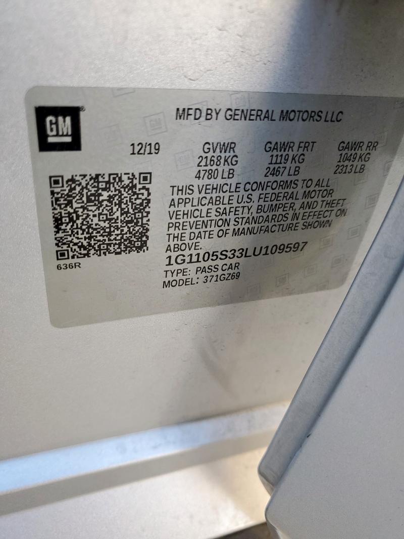 2020 CHEVROLET IMPALA PRE 1G1105S33LU109597