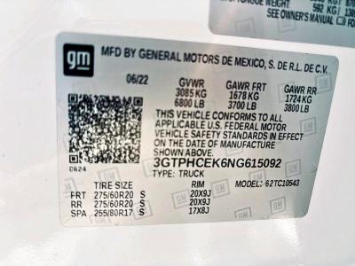 2022 GMC SIERRA C15 3GTPHCEK6NG615092