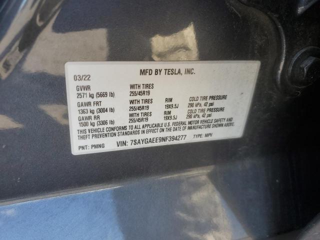 2022 TESLA MODEL Y 7SAYGAEE9NF394277