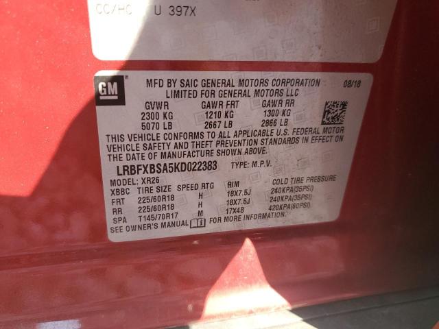 2019 BUICK ENVISION P LRBFXBSA5KD022383