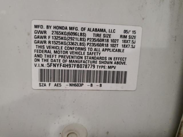 2015 HONDA PILOT TOUR 5FNYF4H97FB078779