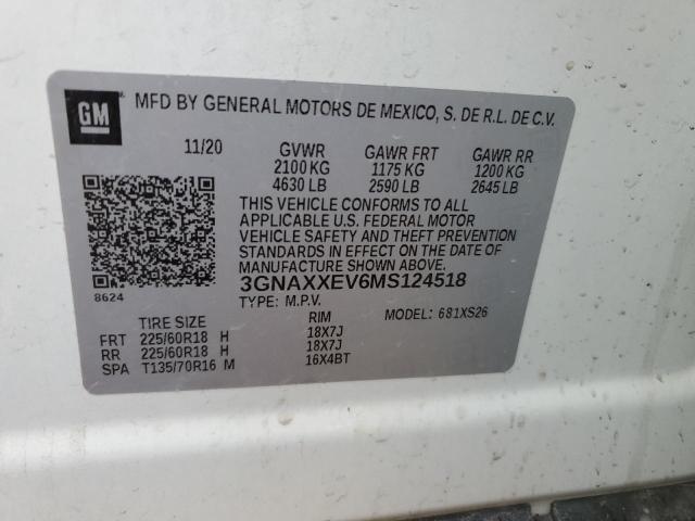 2021 CHEVROLET EQUINOX PR - 3GNAXXEV6MS124518