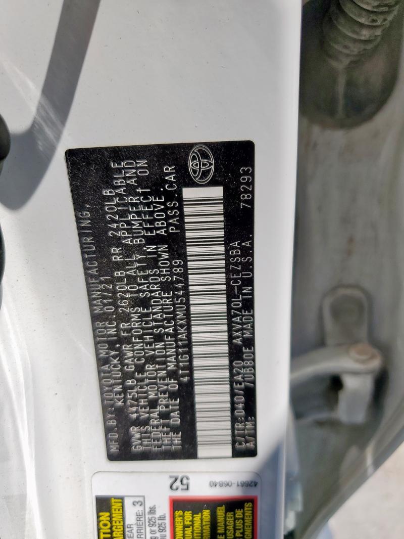 2021 TOYOTA CAMRY SE 4T1G11AKXMU544789