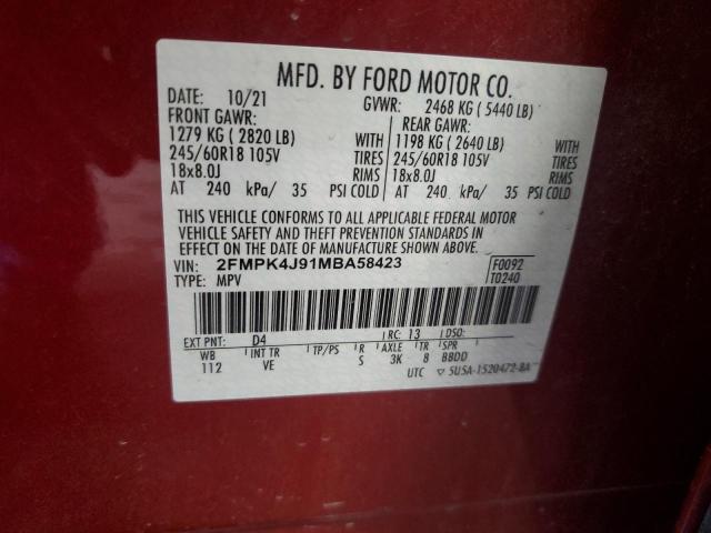 2021 FORD EDGE SEL 2FMPK4J91MBA58423