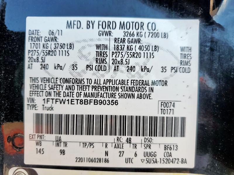 2011 FORD F150 SUPER - 1FTFW1ET8BFB90356