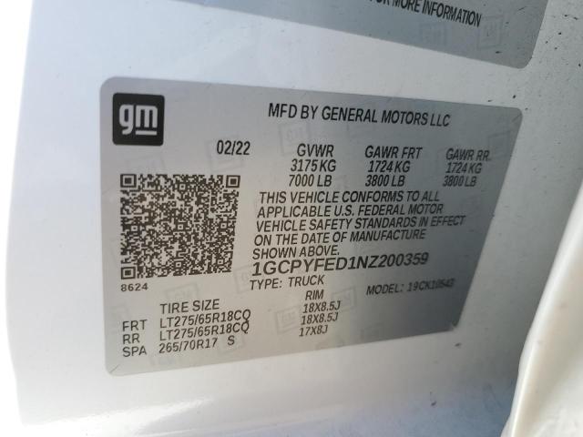 2022 CHEVROLET SILVERADO 1GCPYFED1NZ200359