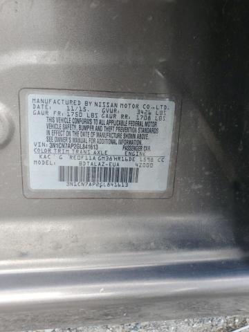 2016 NISSAN VERSA S 3N1CN7AP2GL841613