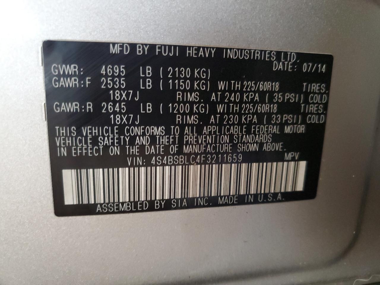 SUBARU OUTBACK 2.5I LIMITED