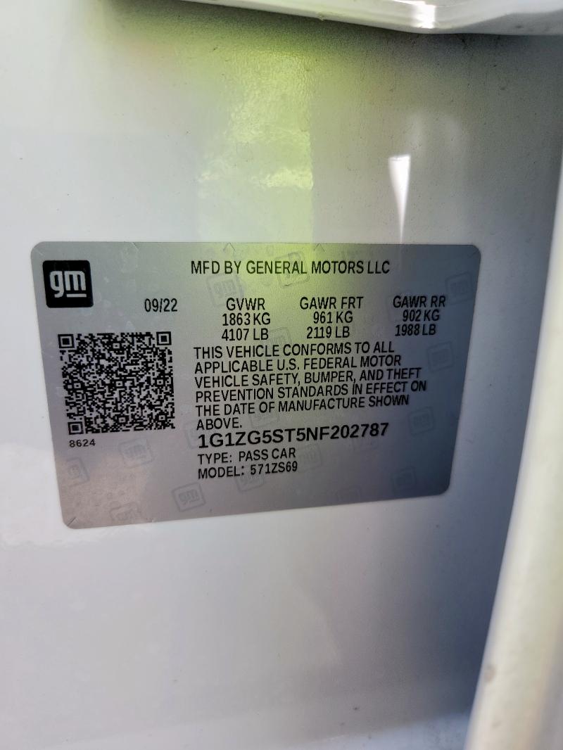 2022 CHEVROLET MALIBU RS 1G1ZG5ST5NF202787