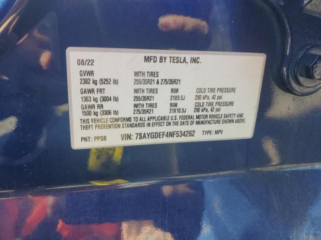 2022 TESLA MODEL Y 7SAYGDEF4NF534262