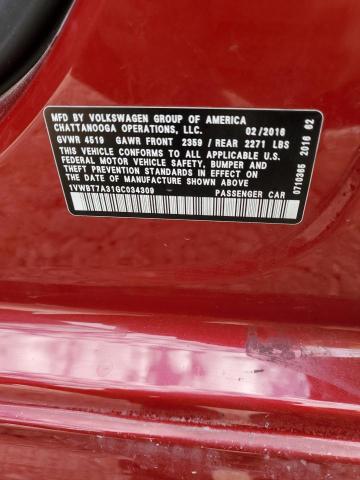 2016 VOLKSWAGEN PASSAT SE 1VWBT7A31GC034309