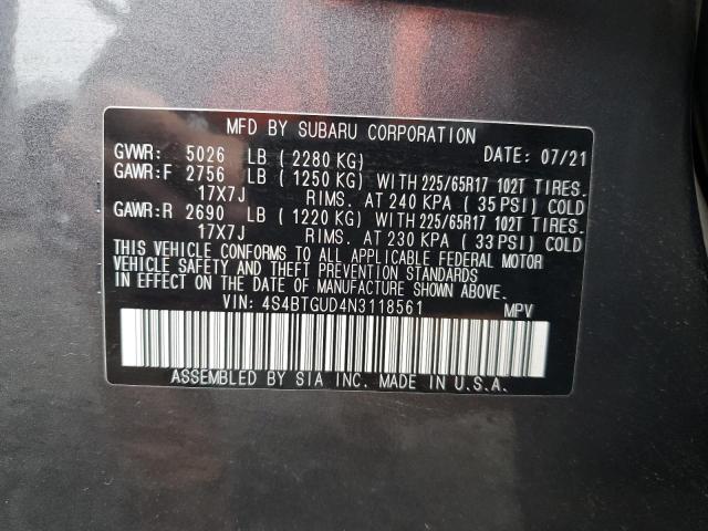 2022 SUBARU OUTBACK WI 4S4BTGUD4N3118561