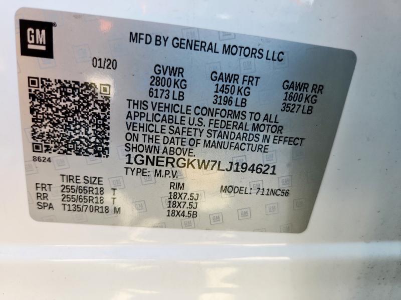 2020 CHEVROLET TRAVERSE LT 1GNERGKW7LJ194621