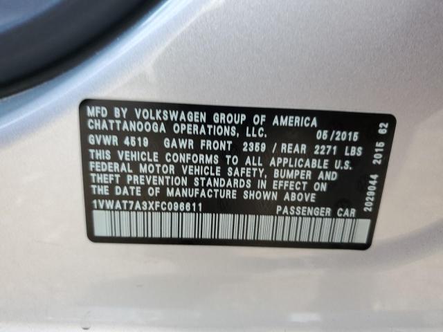 2015 VOLKSWAGEN PASSAT S 1VWAT7A3XFC096611