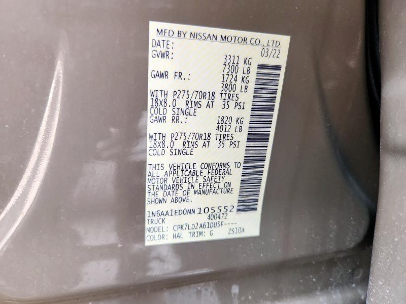 2022 NISSAN TITAN SV 1N6AA1ED0NN105552