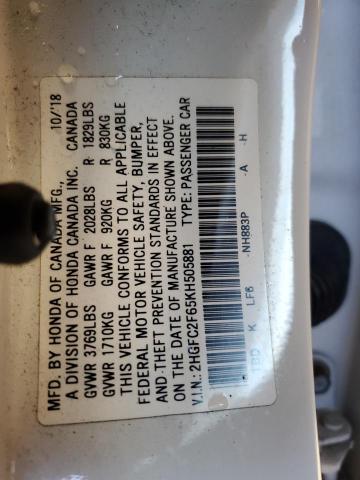 2019 HONDA CIVIC LX 2HGFC2F65KH505881