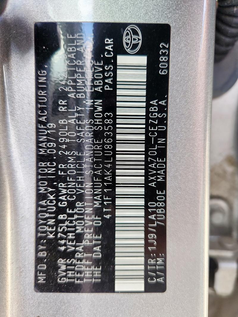 2020 TOYOTA CAMRY XLE - 4T1F11AK4LU863583