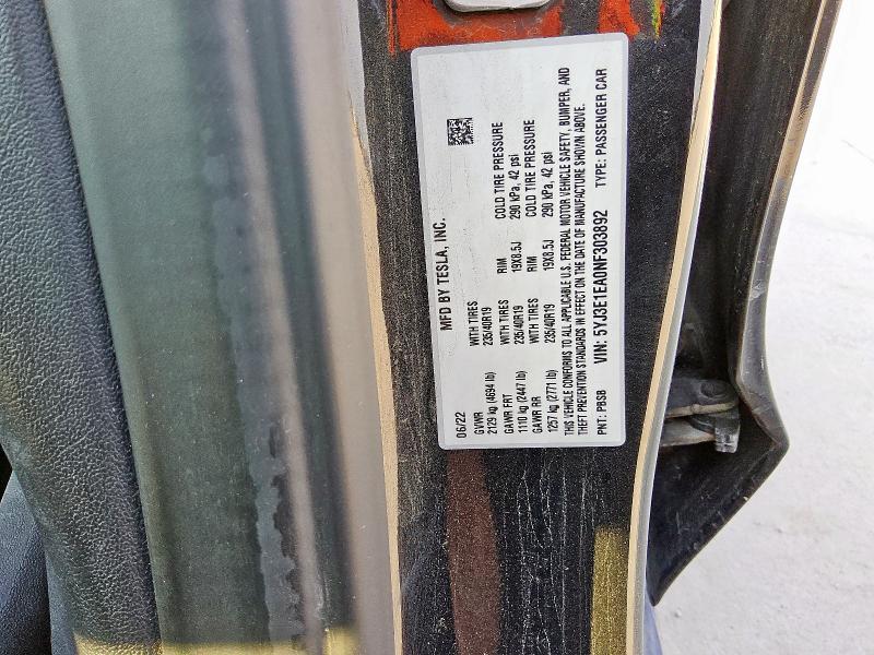 2022 TESLA MODEL 3 5YJ3E1EA0NF303892