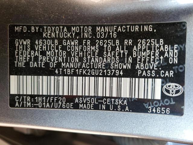 2016 TOYOTA CAMRY LE 4T1BF1FK2GU213794