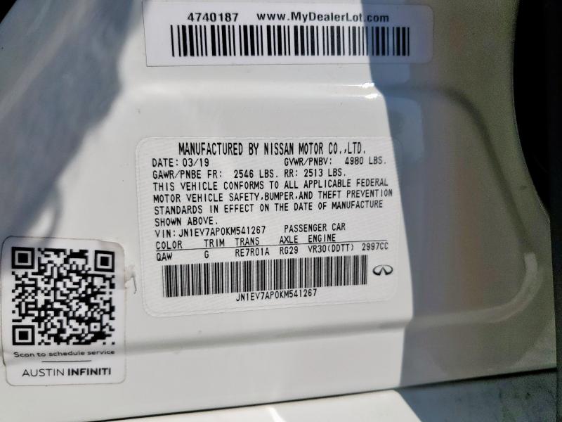 2019 INFINITI Q50 LUXE JN1EV7AP0KM541267