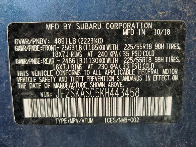 2019 SUBARU FORESTER L JF2SKASC5KH443458