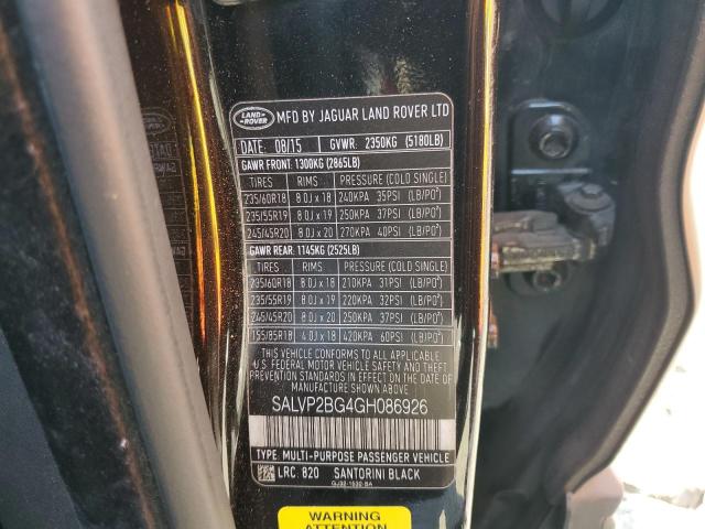 2016 LAND ROVER RANGE ROVE #3253633028