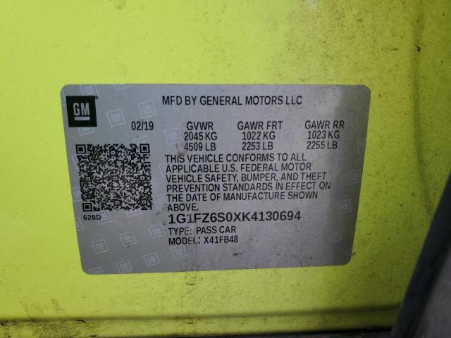2019 CHEVROLET BOLT EV PR 1G1FZ6S0XK4130694