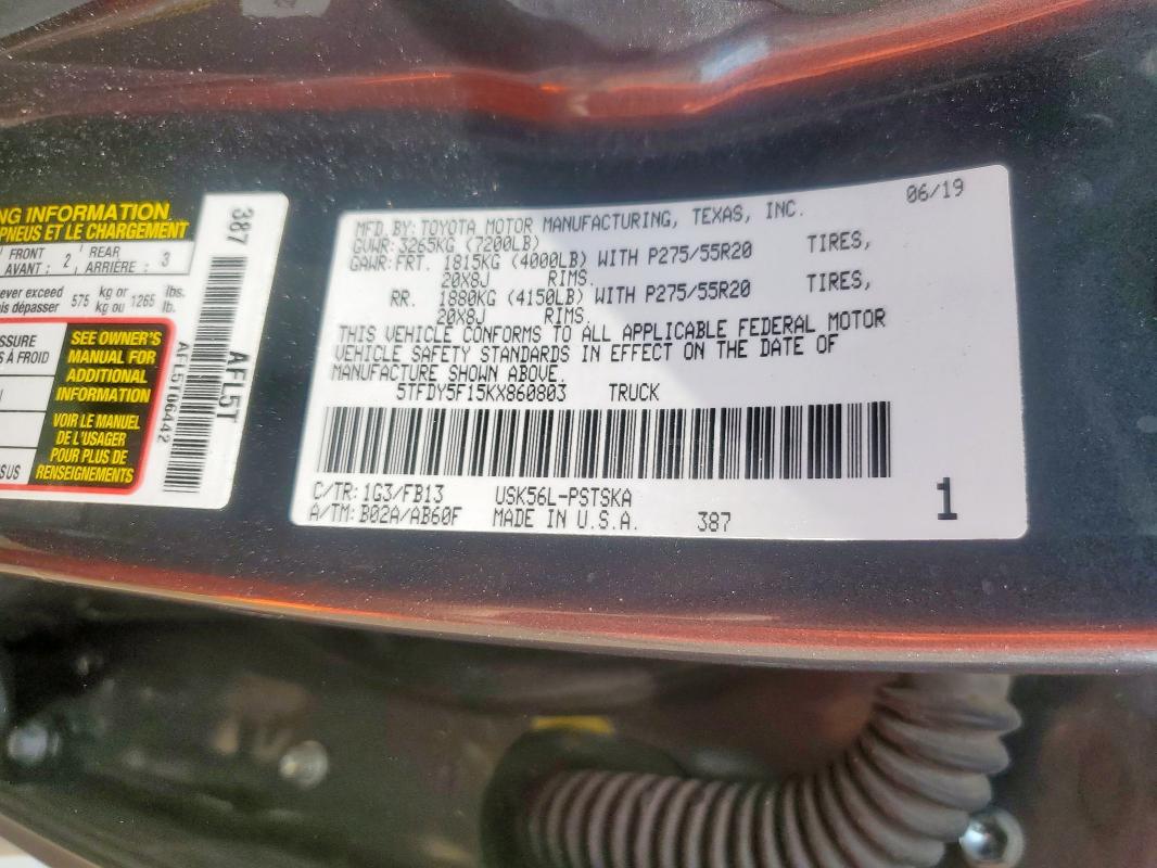 2019 TOYOTA TUNDRA CRE #3287727191