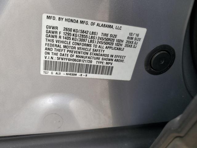 2016 HONDA PILOT ELIT 5FNYF6H06GB121720