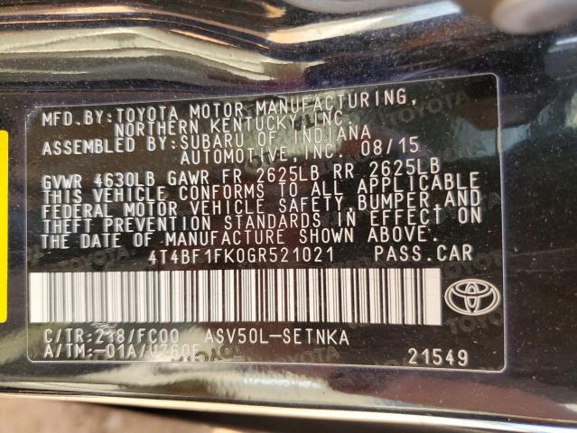 2016 TOYOTA CAMRY LE 4T4BF1FK0GR521021