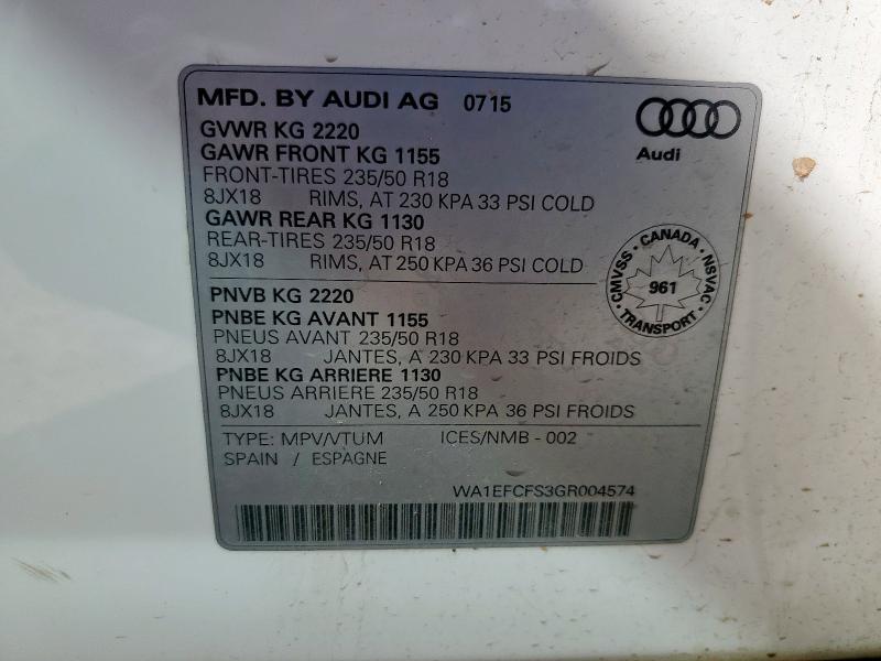 2016 AUDI Q3 PREMIUM WA1EFCFS3GR004574