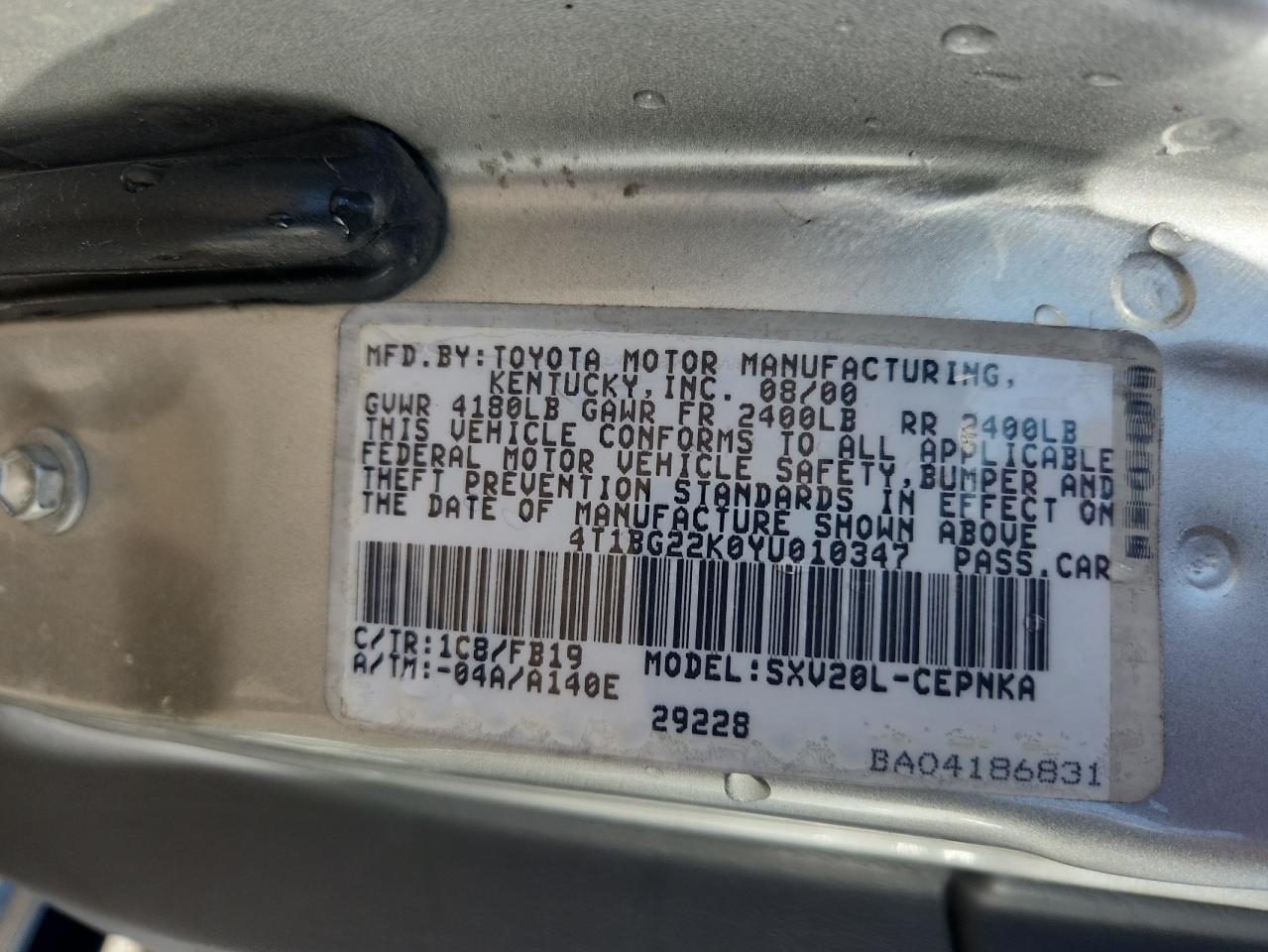 Lot #3275472707 2000 TOYOTA CAMRY CE