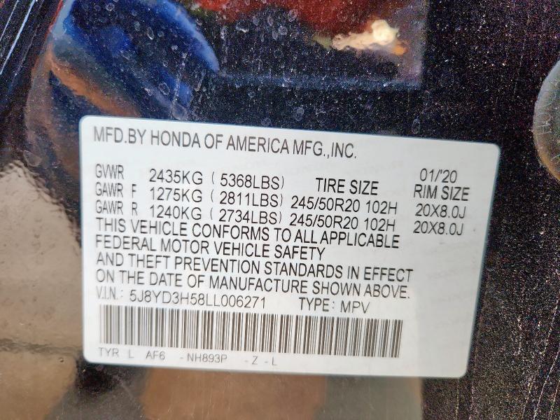 2020 ACURA MDX TECHNO 5J8YD3H58LL006271